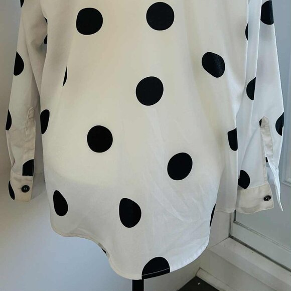 Karl Lagerfeld Paris White Polka Dot Button Shirt with Roll Tabs – US XL - Picture 8 of 11